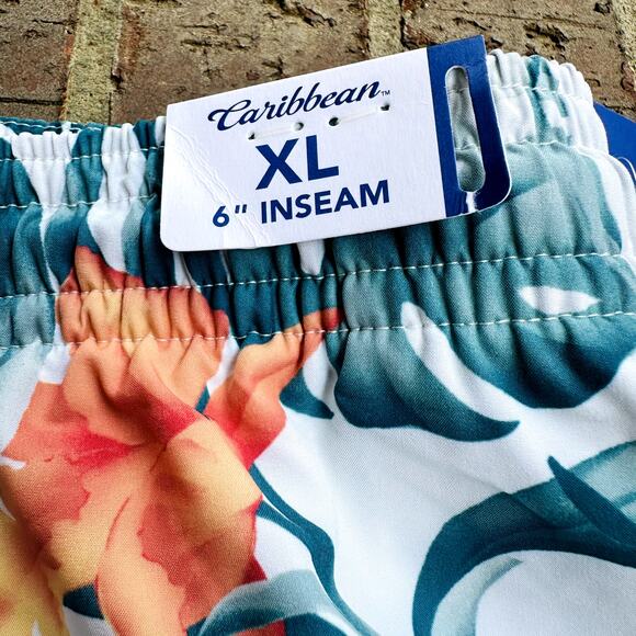 Caribbean Men's Multicolor Stretch Elastic Waist Swim Trunks Shorts Size XL NWT - Picture 3 of 4